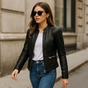 Jacqueline de Yong Dream Faux Leather Cropped Jacket Black 36